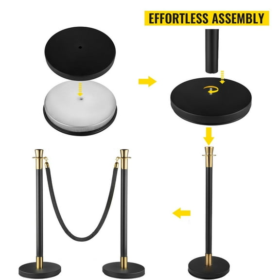 6-Piece Crowd Control Stanchion Set with 1.5 m Black Velvet Rope, Sturdy Concrete and Metal Base  Simple Assembly for Event Barriers