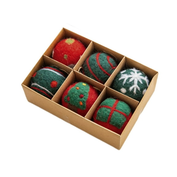 6-Piece DIY Christmas Ornaments Kit Wool Felt Balls with Snowflake and Holiday Patterns Handmade Festive Decor for Tree Hanging Family Crafts
