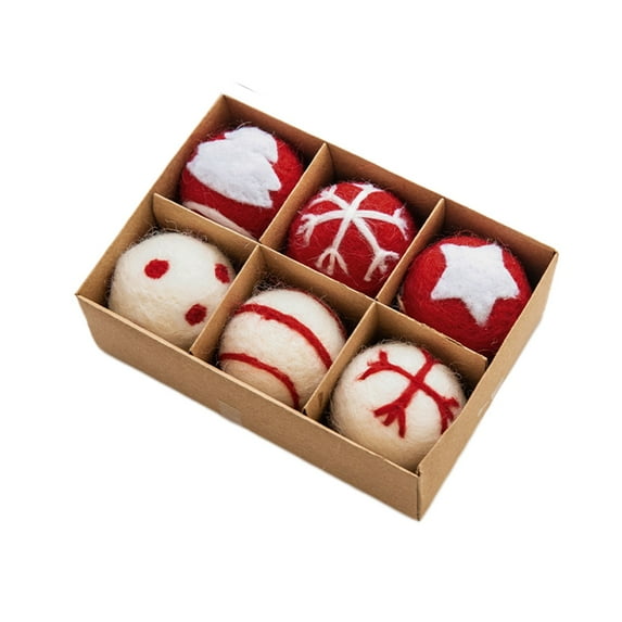 6-Piece DIY Christmas Ornaments Kit Wool Felt Balls with Snowflake and Holiday Patterns Handmade Festive Decor for Tree Hanging Family Crafts