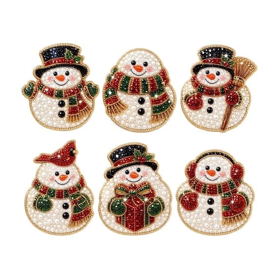 6 Piece DIY Diamond Painting Fridge Magnets Kit Pearl Decor Craft Set with Christmas Holiday Character and Tree Designs