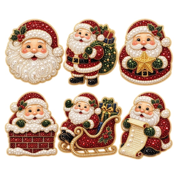 6 Piece DIY Diamond Painting Fridge Magnets Kit Pearl Decor Craft Set with Christmas Holiday Character and Tree Designs