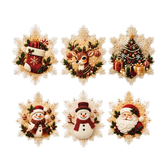 6 Piece DIY Diamond Painting Fridge Magnets Kit Pearl Decor Craft Set with Christmas Holiday Character and Tree Designs