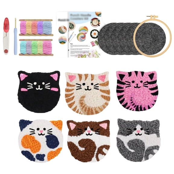 6-Piece DIY Punch Needle Kit for Beginners, Bird Themed Embroidery Coaster Set with Printed Patterns and Yarns, Stress Relief Craft for Adults Teens, Handmade Tufted Drink Coasters Home Decor