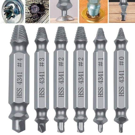 6-Piece Damaged Screw Extractor Set Broken Bolt & Screw Remover Tool, HSS Drill Bits for Rusted & Stripped Screws