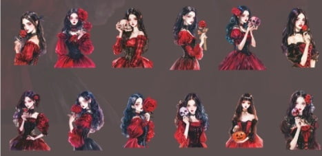 6-Piece Dark Gothic Style Journal Decoration Collage Party Character Stickers