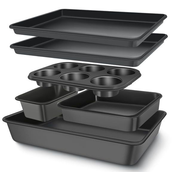 6-Piece Dark Gray Carbon Steel Nonstick Bakeware Set for Oven Cooking