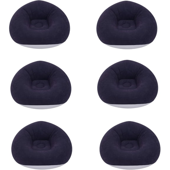 6-Piece Deep Blue Inflatable Bean Bag Chairs with Foot Air Pump, Portable Blow Up Couch