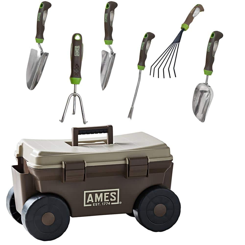 6-Piece Deluxe Hand Tool Combo and Rolling Cart Garden Tool Set