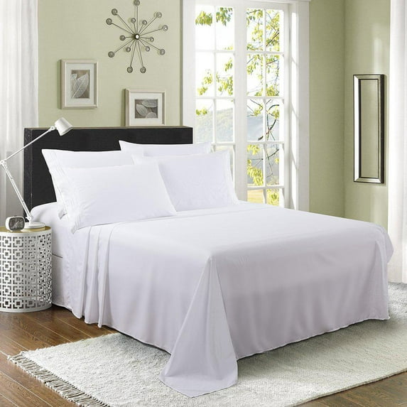 6 Piece Derived Rayon Bamboo Sheets,Bamboo Sheet Set -Deep Pockets,Moisture Wicking, Softer Than Cotton-1 Fitted Sheet, 1 Flat, 4 Pillowcases -King Size- White