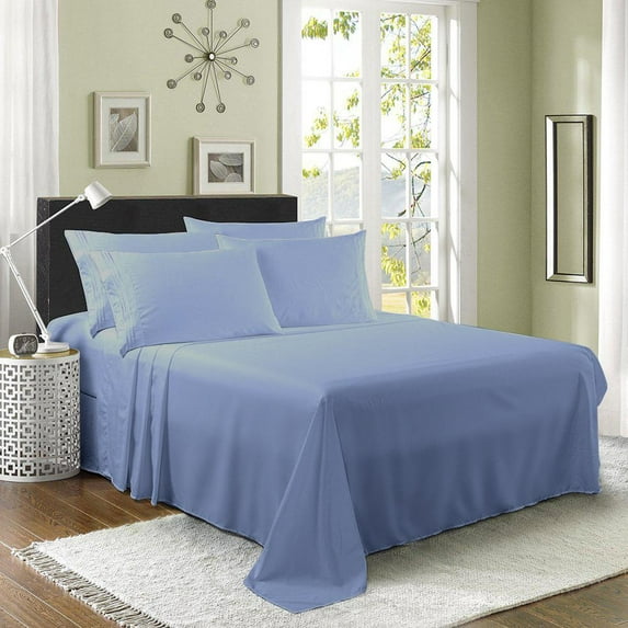 6 Piece Derived Rayon Bamboo Sheets,Bamboo Sheet Set-Deep Pockets,Moisture Wicking, Softer Than Cotton- 1 Fitted Sheet, 1 Flat, 4 Pillowcases-Queen Size-Blue