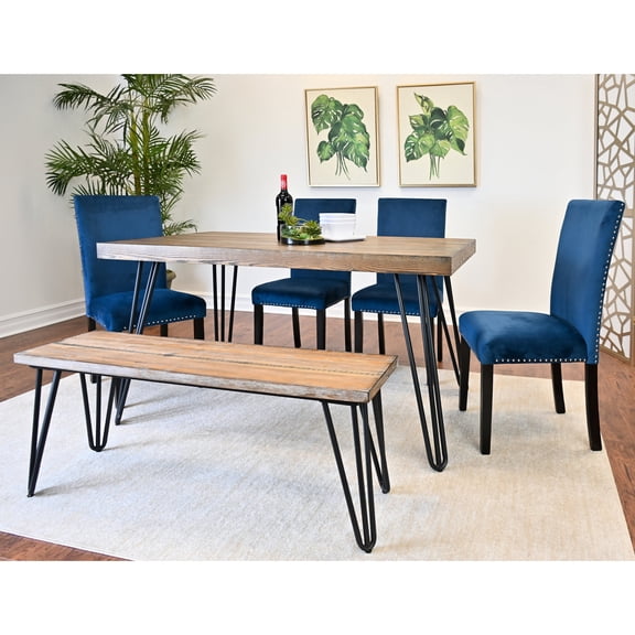 6 - Piece Dining Arrangement - Engineered Wood Tabletop, Metal Base - Weekend Meals - Ample Seating