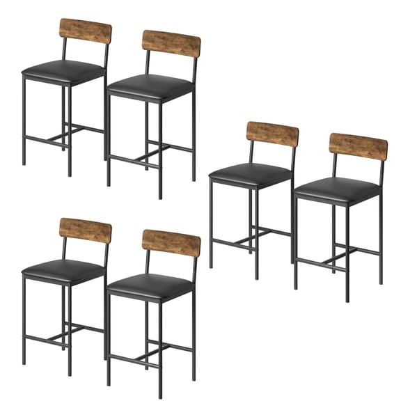6-Piece Dining and Bar Chair Set Rustic Brown & Black Metal Frame Padded Seat Counter Height Comfortable, Sturdy Seating for Kitchen, Dining Room, Bar Island