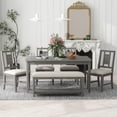 thumbnail image 1 of 6 Piece Dining Room Furniture Set, Farmhouse Dining Table Set with Bench and 4 Cushioned Chairs, Wood Dining Set, Dining Table Set for 6, TUANLUO Dining Table Set for Kitchen Dining Room, Gray, 1 of 10
