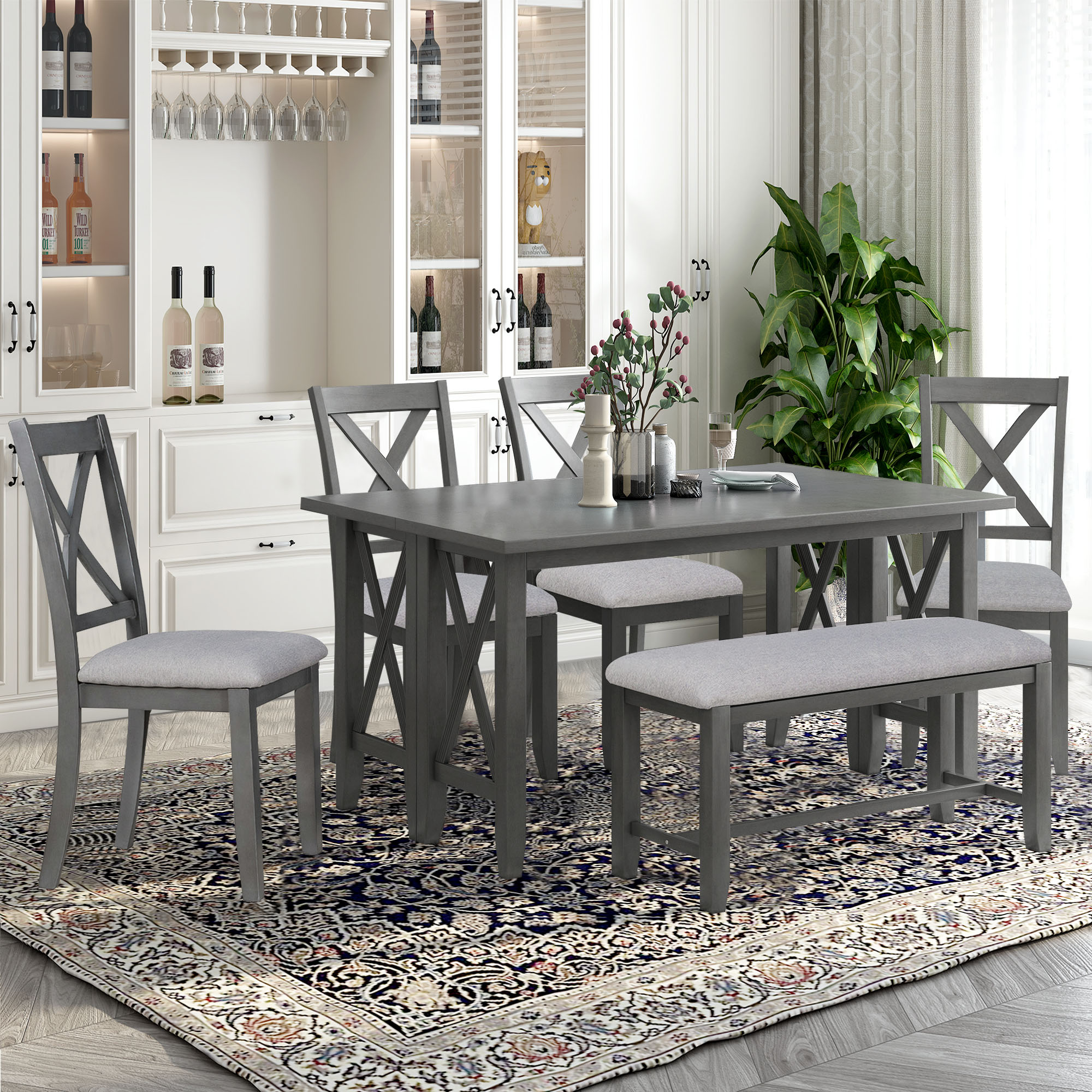 EUROCO 6 Piece Kitchen Dining Table and Chair Set,60” Dining Room Table ...