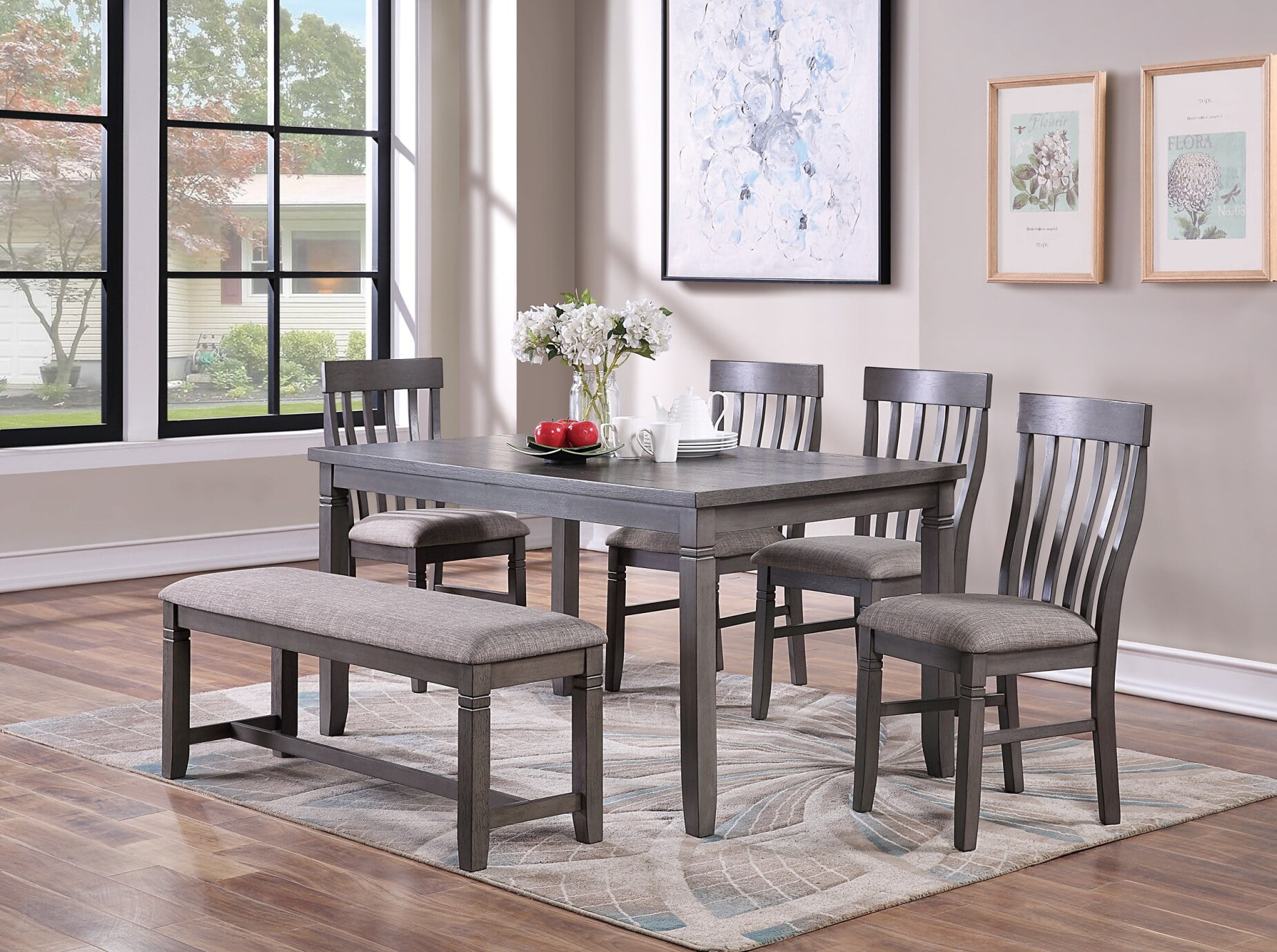 6-Piece Dining Room Table Set, Wooden Dining Table Set with