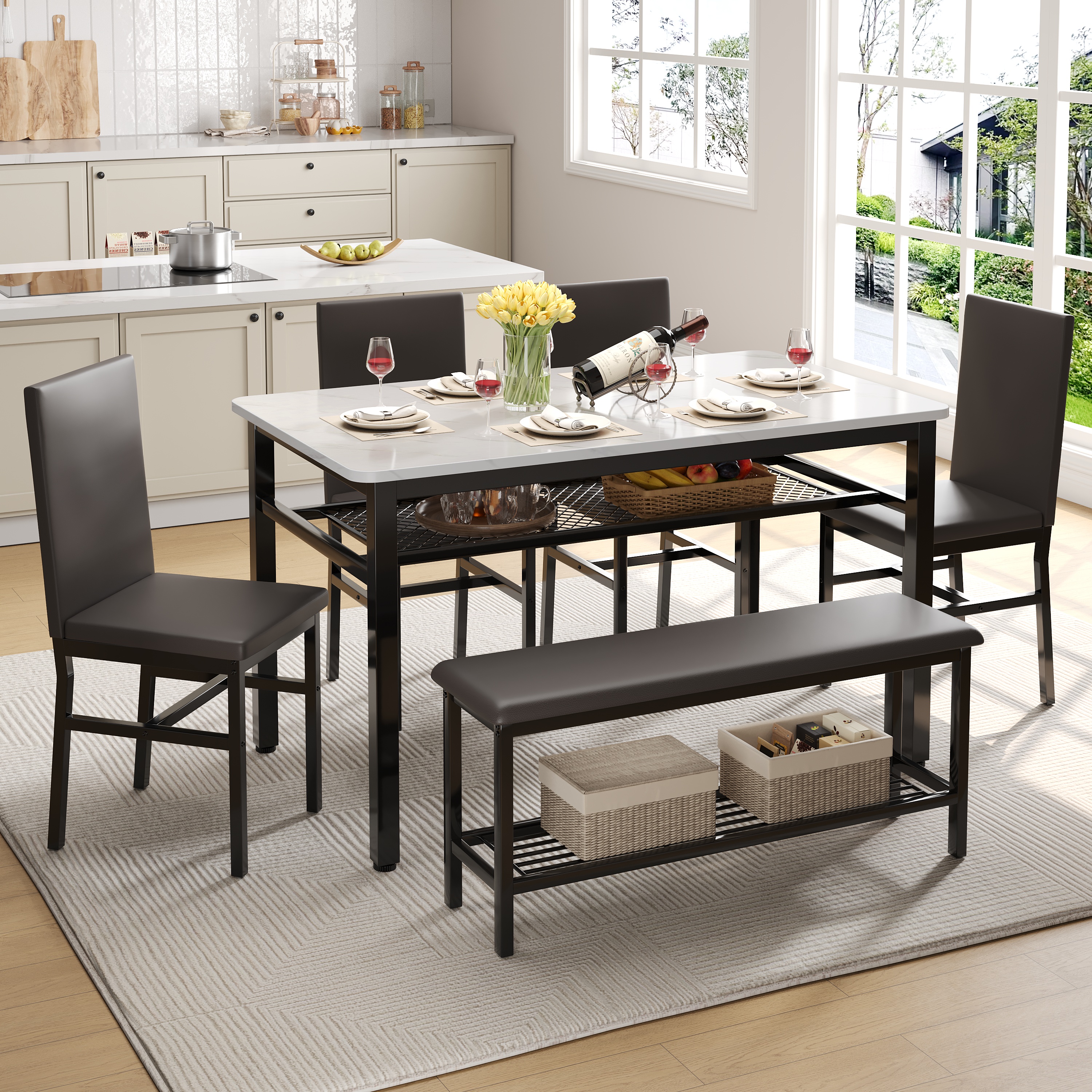 Legahome Dining Table Set for 6, Modern 6 Piece Dining Room Set with ...