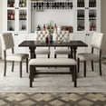 thumbnail image 1 of 6 Piece Dining Set with Bench, HANSHE Farmhouse Dining Table Set with Table, Bench, and 4 Cushioned Chairs, Wood Rectangular Table Chairs Set for Home Dining Room Kitchen Apartment Dorm, Espresso, 1 of 10