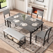 Legahome Dining Table Set for 6, Modern Industrial 6 Piece Dining Set with Storage Racks, Compact Kitchen Dining Room Set, Gray Table Top & Gray Chair