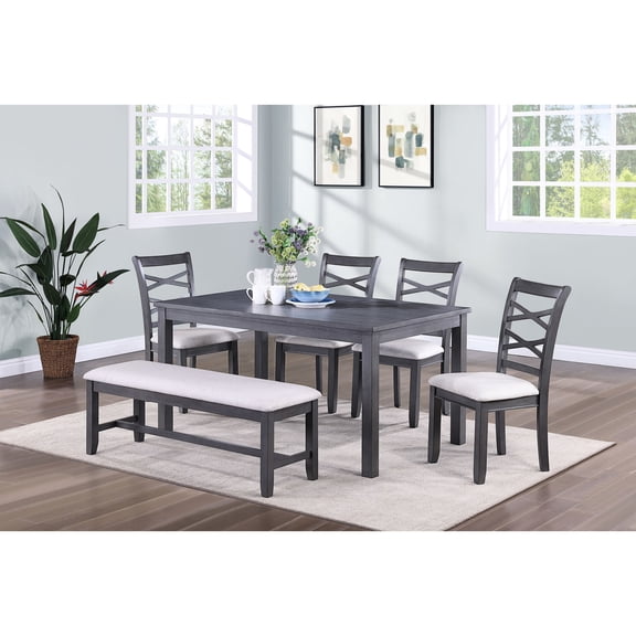 6-Piece Dining Set | Ideal for Family Dinners and Gatherings in Dining Room | Made of Rubberwood and Particle Board | Solves Seating Capacity Issue for 6 People