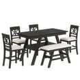 thumbnail image 1 of 6 Piece Dining Set, Includes Table, 4 Chairs & Bench, Farmhouse Wooden Rectangular Table with Bottom Shelf and Upholstered Chair Bench For Home Kitchen Dining Room, 1 of 9