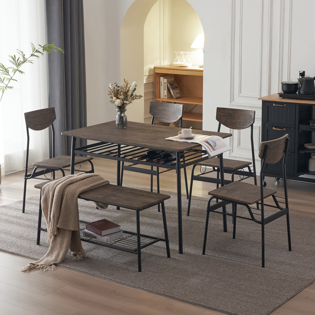 6Piece Dining Set with Storage Racks, Modern Dining Table Set with