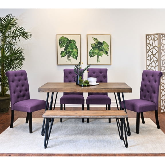 6-Piece Dining Set with Bench | Used for Entertaining Guests at Home | Button-Tufted Design on Chairs | Brings a Touch of Sophistication