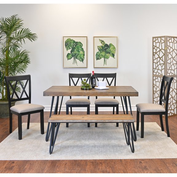 6-Piece Dining Set with Engineered Wood and Metal Base / Provide Stable Dining Setup