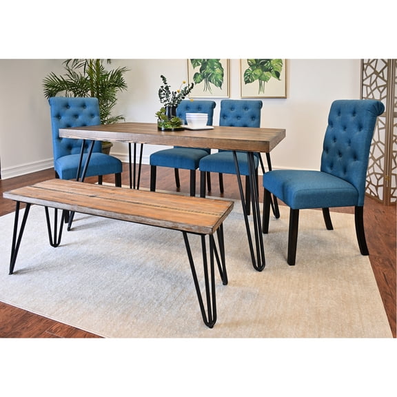 6-Piece Dining Set with Metal Hairpin Table Base / Ensures Stability for Family Meals