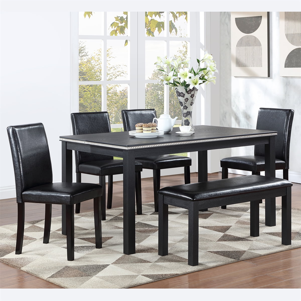 6 Piece Dining Table Set for 6, Rectangular Wooden Dining Table with 4 ...