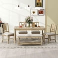 thumbnail image 1 of 6 Piece Dining Table Set, Atumon Dining Room Set with Bench and 4 Cushioned Chairs, Wood Dining Set, Farmhouse Dining Table Set for 6, Dining Table Set Furniture for Kitchen Dining Room, Natural, 1 of 10