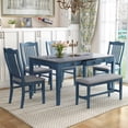 thumbnail image 1 of 6 Piece Dining Table Set, Mid-Century 6-Person Dining Table with 4 Upholstered Chairs & a Bench, Wood Kitchen Table Set with Drawer for 6 Persons for Home Bar and Kitchen, 1 of 9