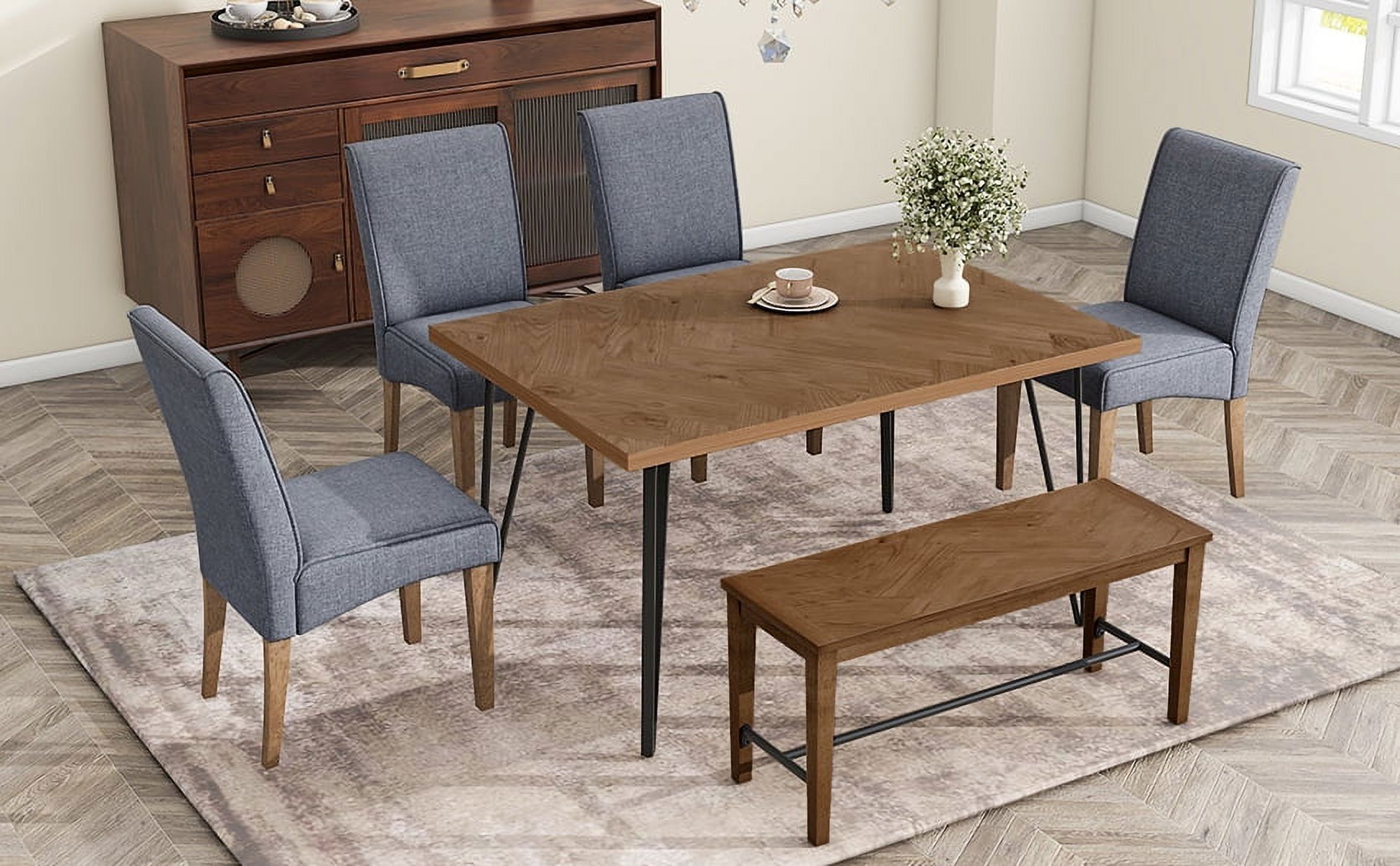 6 Piece Dining Table Set, Modern 6-Piece Dining Table Set with V-Shape ...