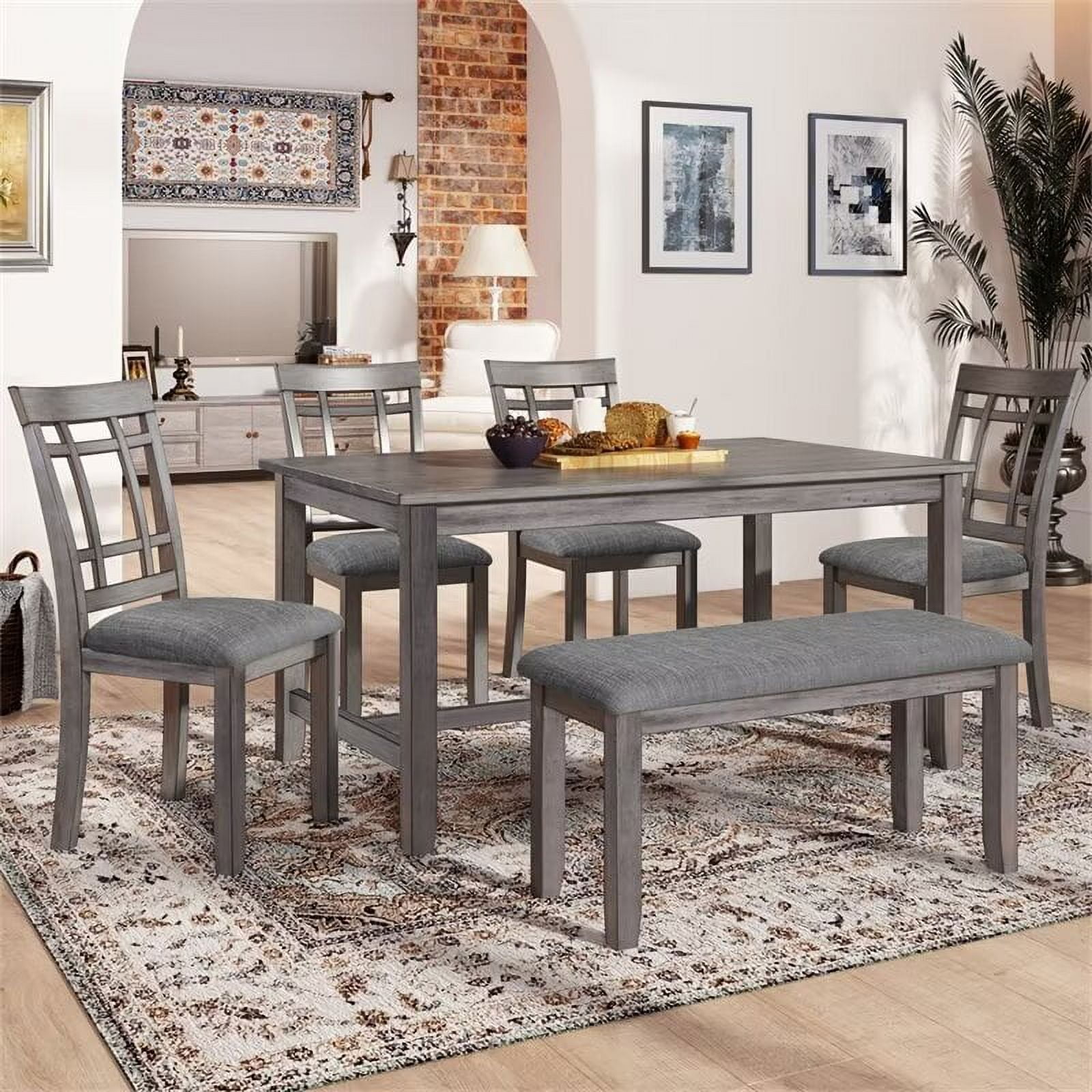 6-Piece Dining Table Set, Rectangular Counter Height Dining Table with 4 Upholstered Chairs and ...