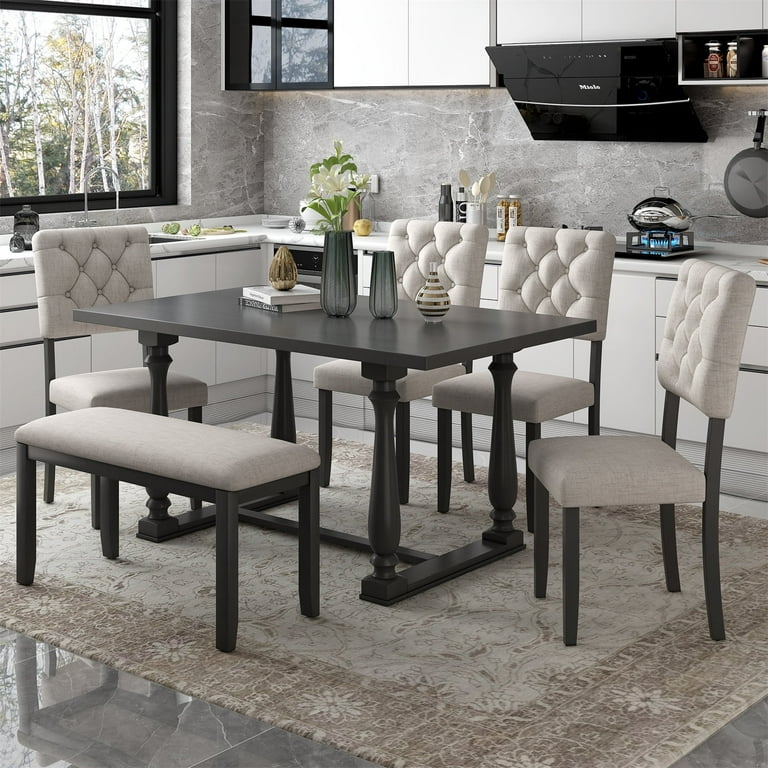 Rectangular dining table with bench sale