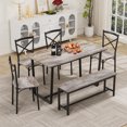 thumbnail image 1 of 6 Piece Dining Table Set with Round Corner, Farmhouse Kitchen Table with Painted Steel Frame, Space-Saving Dinette Set for Small Space, Living Room, Gray, 1 of 5