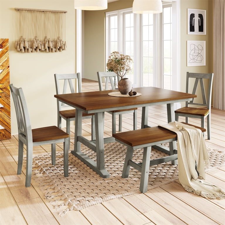 Solid Oak Wood Farmhouse Dining Set Table And Bench Barn Dining Table