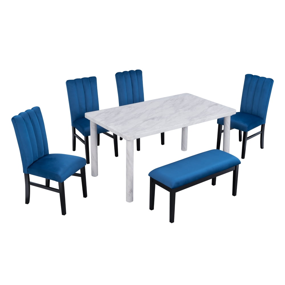 6 Piece Dining Table Set, Wood Rectangular Dining Table with 4 ...