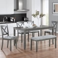 thumbnail image 1 of 6 Piece Dining Table Set, Wooden Rectangular Kitchen Table with 4 Dining Chairs with Cushions and 1 Bench with Cushion, Kitchen Dining Room Table Set for 6 (Gray), 1 of 8