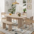 thumbnail image 1 of 6 Piece Dining Table Set for 6, Oval Dining Room Table Set with Bench and Chairs, Modern Style Kitchen Room Set for Family Gatherings, Natural, 1 of 7