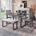 thumbnail image 1 of 6 Piece Dining Table Sets, Modern 6 Person Dining Set with 1 Wood Dining Table and 4 Chairs & Bench for Dining Room, Kitchen, Family Furniture Set of 6, Grey, 1 of 9