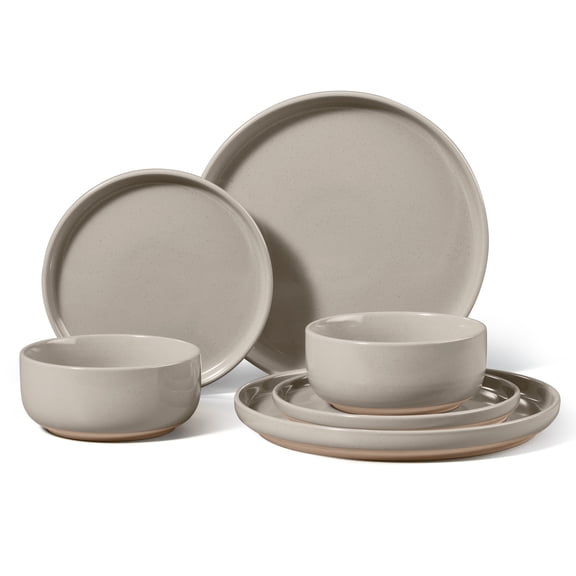 Vesteel Stoneware Dinnerware Sets for 2, 6 Pieces Ceramic Plates and Bowls Sets, Elegant Dishes with Rustic Terracotta Base, Dishwasher & Microwave Safe, Scratch Resistant, Cappuccino Brown