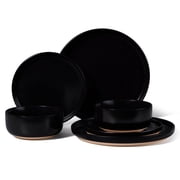 Vesteel Stoneware Dinnerware Sets for 2, 6 Pieces Ceramic Plates and Bowls Sets, Elegant Dishes with Rustic Terracotta Base, Dishwasher & Microwave Safe, Scratch Resistant, Matte Black