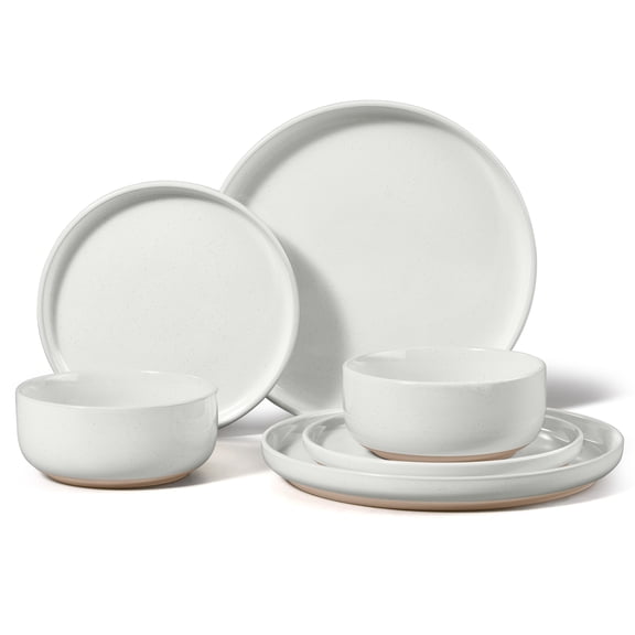 Vesteel Stoneware Dinnerware Sets for 2, 6 Pieces Ceramic Plates and Bowls Sets, Elegant Dishes with Rustic Terracotta Base, Dishwasher & Microwave Safe, Scratch Resistant, Speckled White