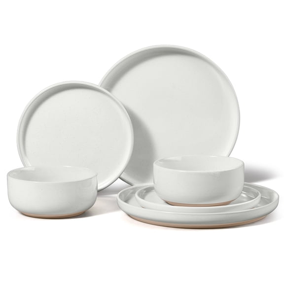 Vesteel Stoneware Dinnerware Sets for 2, 6 Pieces Ceramic Plates and Bowls Sets, Elegant Dishes with Rustic Terracotta Base, Dishwasher & Microwave Safe, Scratch Resistant, Speckled White