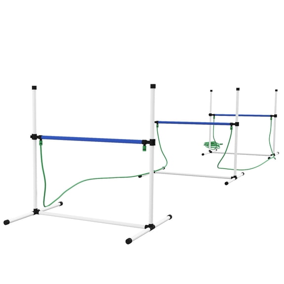 6 Piece Dog Agility Training Equipment Set with 3 Hurdles, Spray Water Tube, Whistle, Carry Bag, White