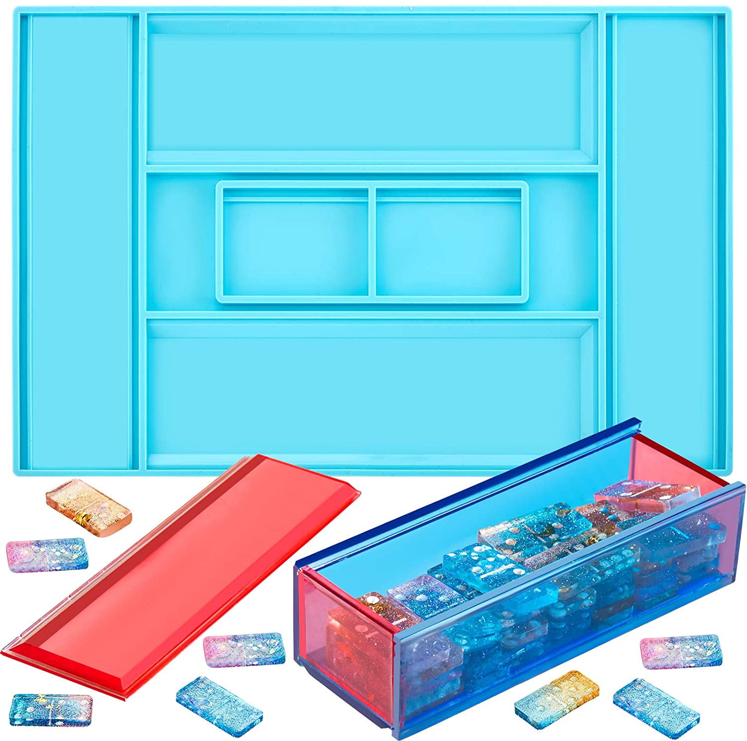 6 Piece Dominoes Storage Box Resin Mold Silicone Epoxy Casting Holder ...