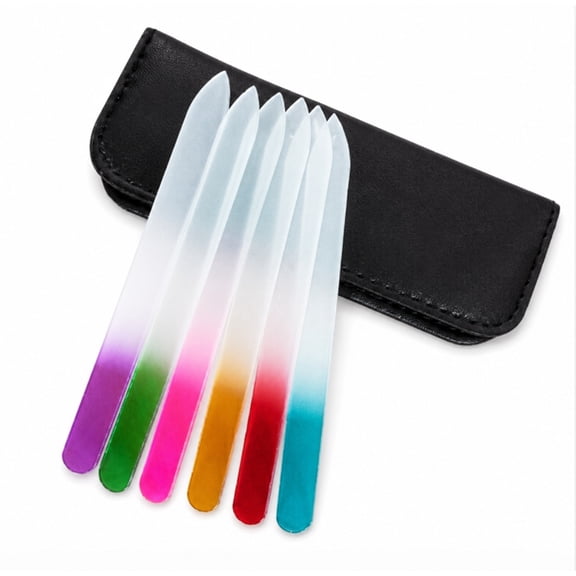 6 Piece Double Sided Glass Nail File Set, Manicure and Pedicure Tools with Protective Case, TIKA