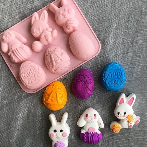 6-Piece Easter Bunny Egg Silicone Mold Set - Reusable Non-Stick Chocolate Candy Molds for Baking, Kitchen DIY Tools & Fun Family Holiday Treat Making