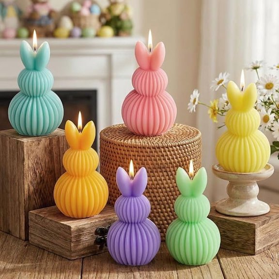 6 Piece Easter Bunny Scented Candle Gift Set 2.1 oz Macaron Colors