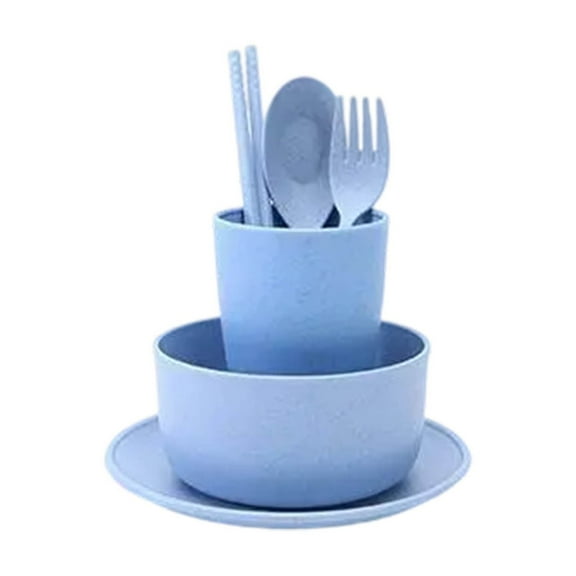 6-Piece Eco-Friendly Straw Cutlery Set with Heat-Resistant Bowls, Plates, Cups, Spoons, Forks & Non-Slip Chopsticks - Durable, Stackable, Lightweight Tableware for Home, Travel, Picnics